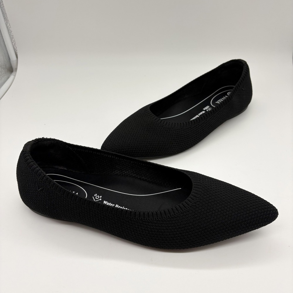 Vivaia Aria 5° Pointed-Toe Water Repellent Ballet Flats Size 11 Black Knit